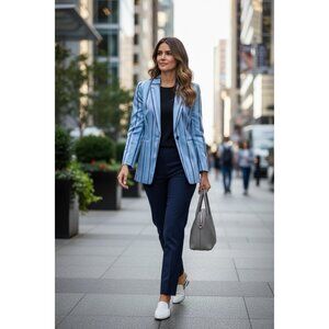 Vince Camuto Striped Single Button Blazer Glacier Valley Blue Size 2